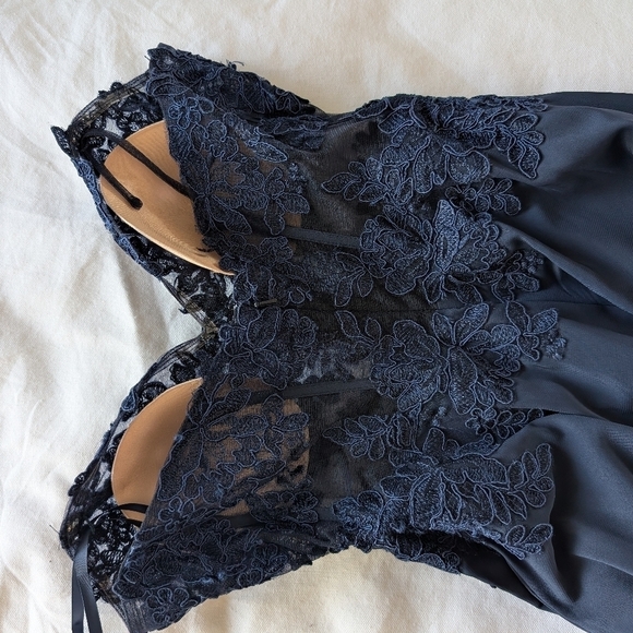 Sheer-Bodice Long PromGirl Sweetheart Blue Formal Maxi Dress Size 2 NWT - Picture 9 of 16